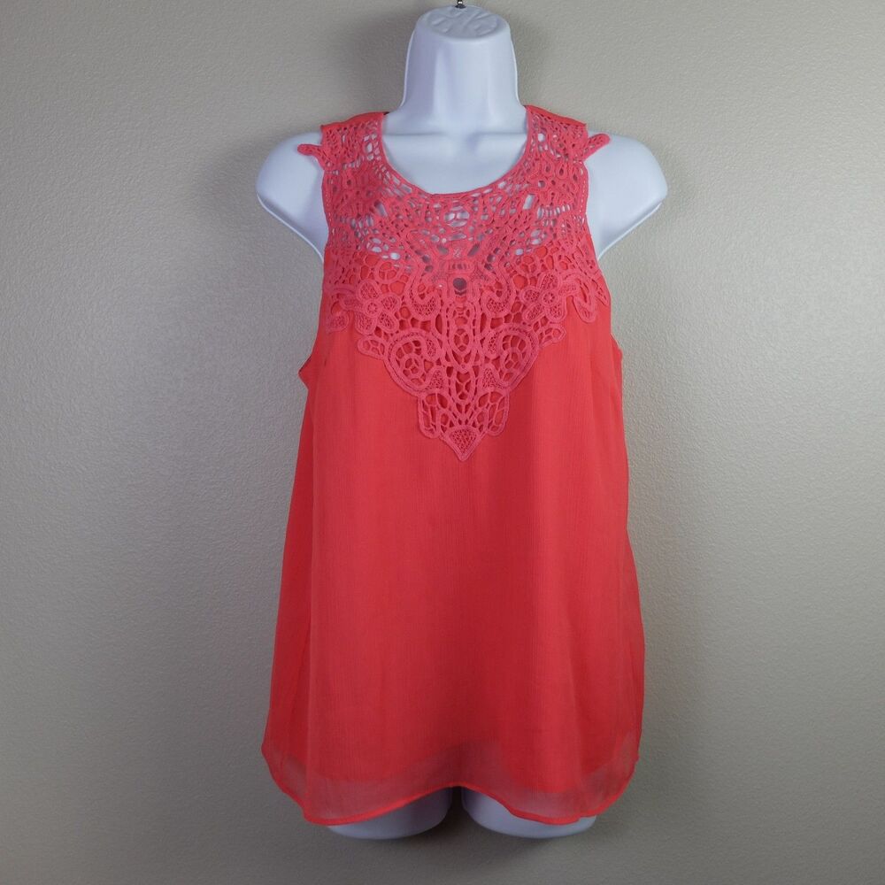 Banana Republic Coral Pink Macrame Sleeveless Top Size XS